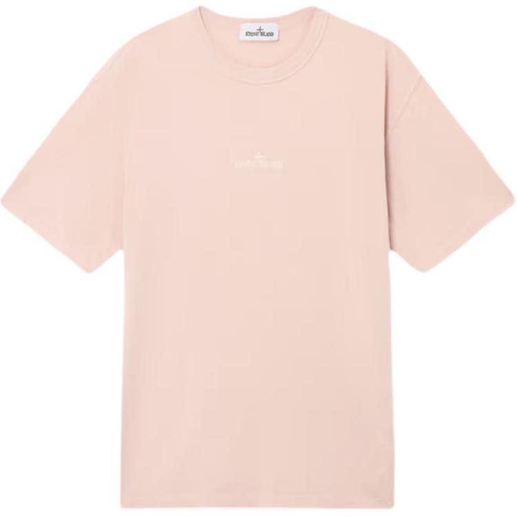 Stone Island Logo Embroidered Crew Neck Short Sleeve T-Shirt Men Tops Rose-Pink K1S152100025S0050-V0082