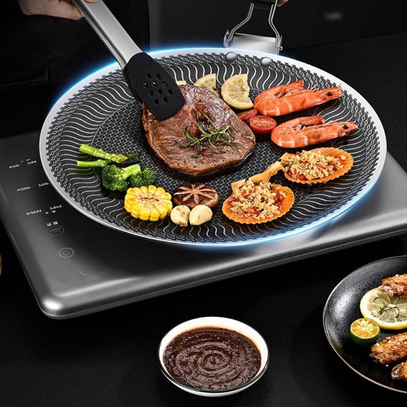 Round BBQ Griddle Pans with Handle NonStick Barbecues Plate Stainsless Steels Bakings Pans Outdoor Travel Campings Fryings Pans