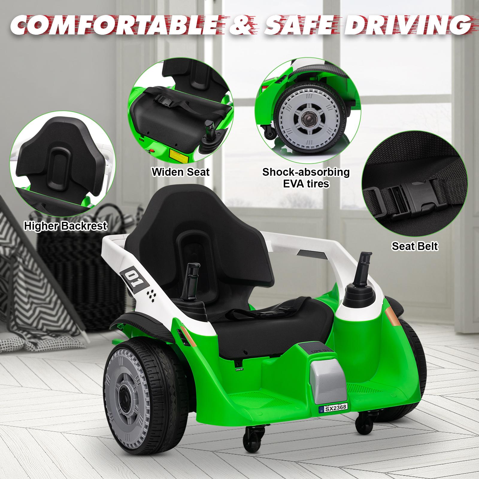 

24V Бамперные машинки для больших детей, 2*100 Вт Электрические каталки с пультом, Вращение на 360°, Колеса EVA светло-зеленый