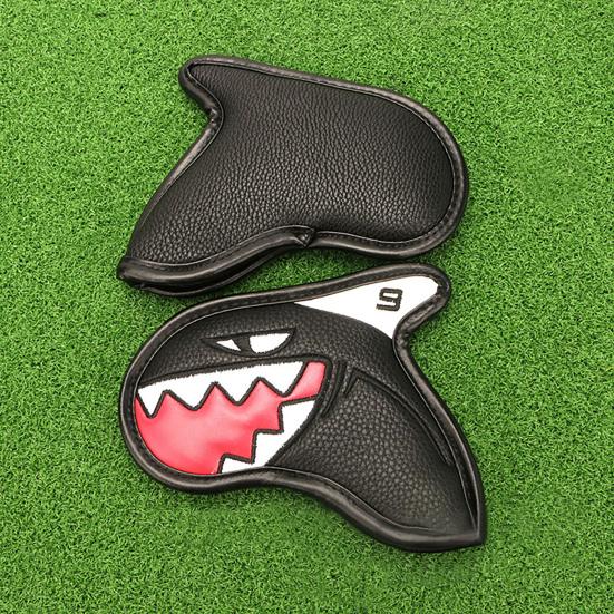 9Pcs Lightweight Waterproof Faux Leather Golf Club Covers Shark Shape Golf Iron Head