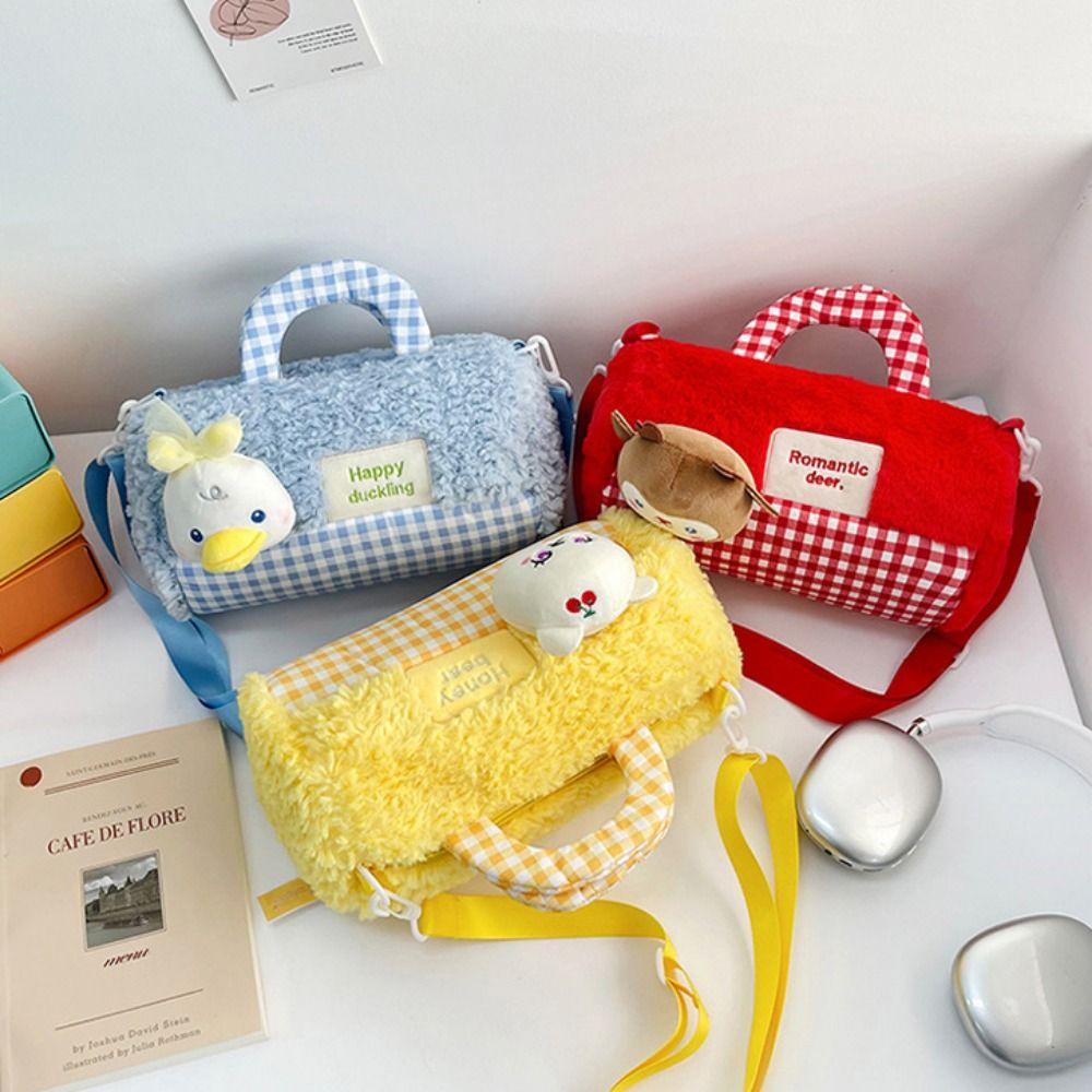Phone Bag Doll Shoulder Bag Animals Cartoon Plush Schoolbag Cylindrical Plush Backpack  Lady