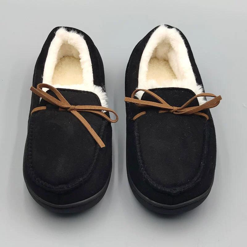 Autumn and Winter Warm Casual Shoes for Women Bowknot Round Toe All-inclusive Home Wear Shoes Comfortable Non-Slip Walking Loafers Shoes for Women