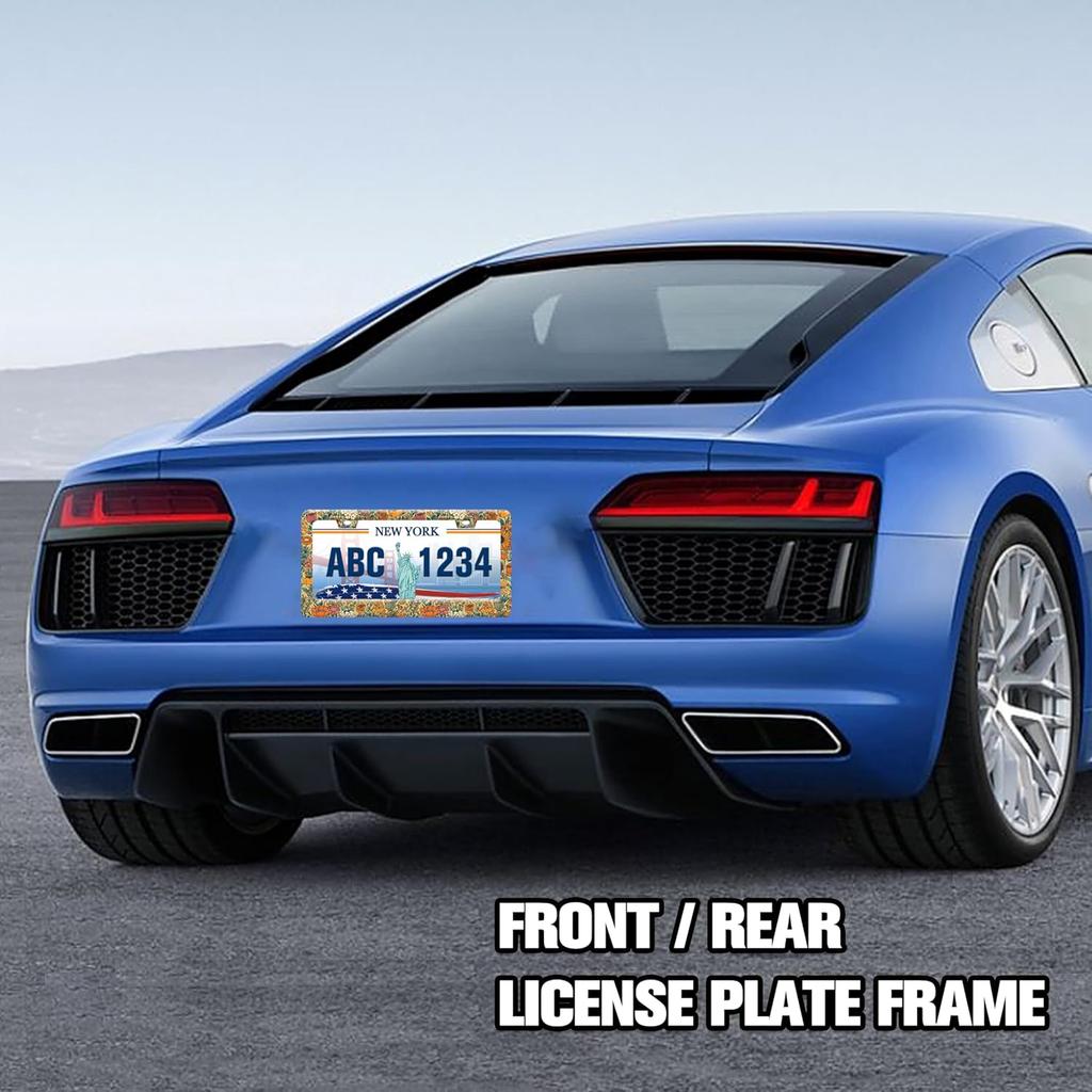 Beautiful Floral Print License Plate Frame Funny Stainless Steel Vintage Flower License Plate Frames Auto Parts Decoration With Screws License Plate