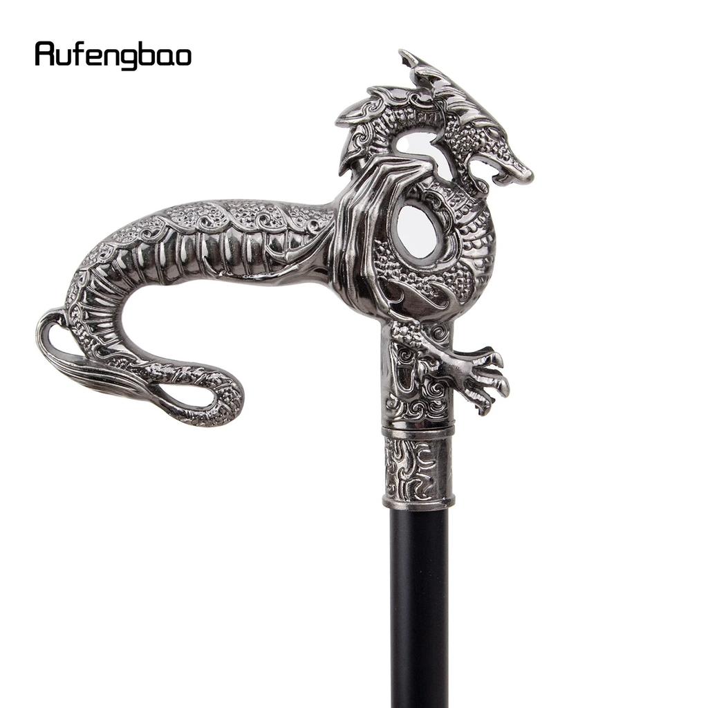 Baston de plimbare Dragon de lux argintiu Baston decorativ de moda Gentleman Elegant Cosplay Trestie Buton Crosier 93cm