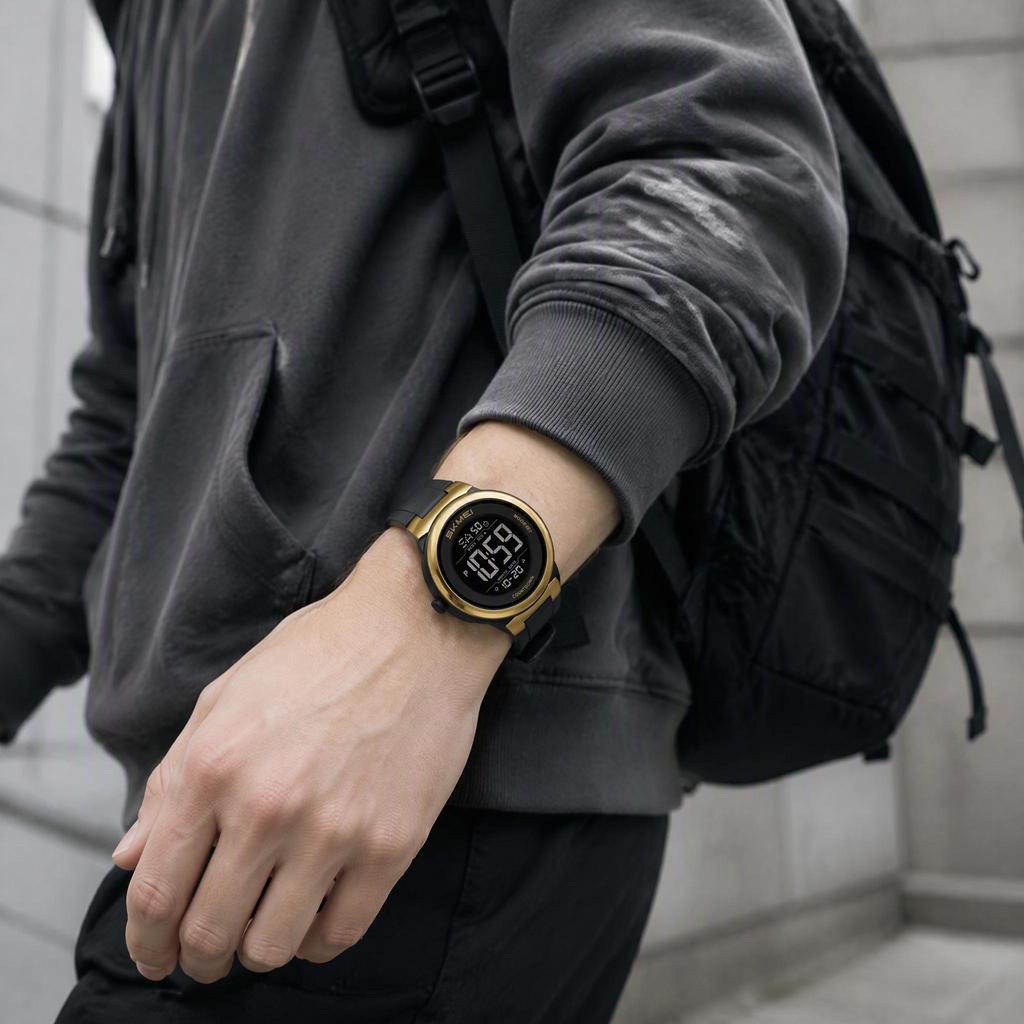 Orologio Digitale Unisex SKMEI Nero Oro Minimalista Doppio Fuso Orario 2633