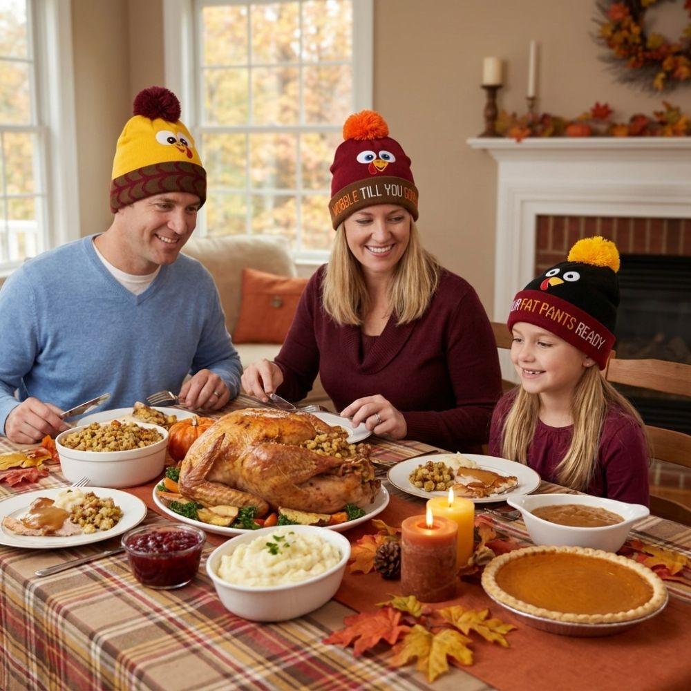 Simple Style Turkey Knitted Hat Acrylic Embroidered Beanies Knitted Beanie Hat For Boys Girls Kids