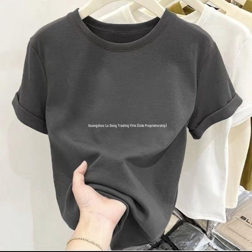 Summer 2024 New American Simple Solid Color Short-Sleeve T-Shirt with Regular Shoulder Design - Trendy and Niche.