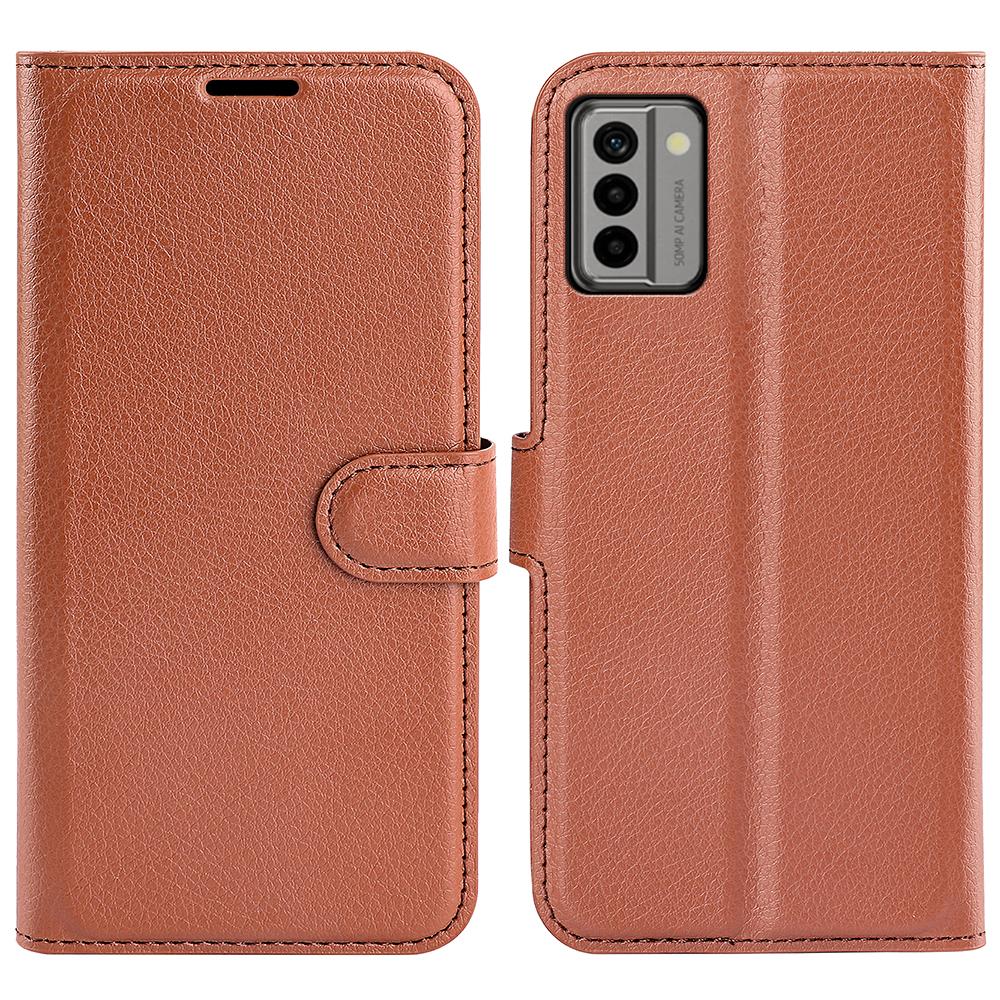 

PU Leather Shell for Nokia G22 Anti-scratch Litchi Texture Phone Case Wallet Stand Flip Cover Brown