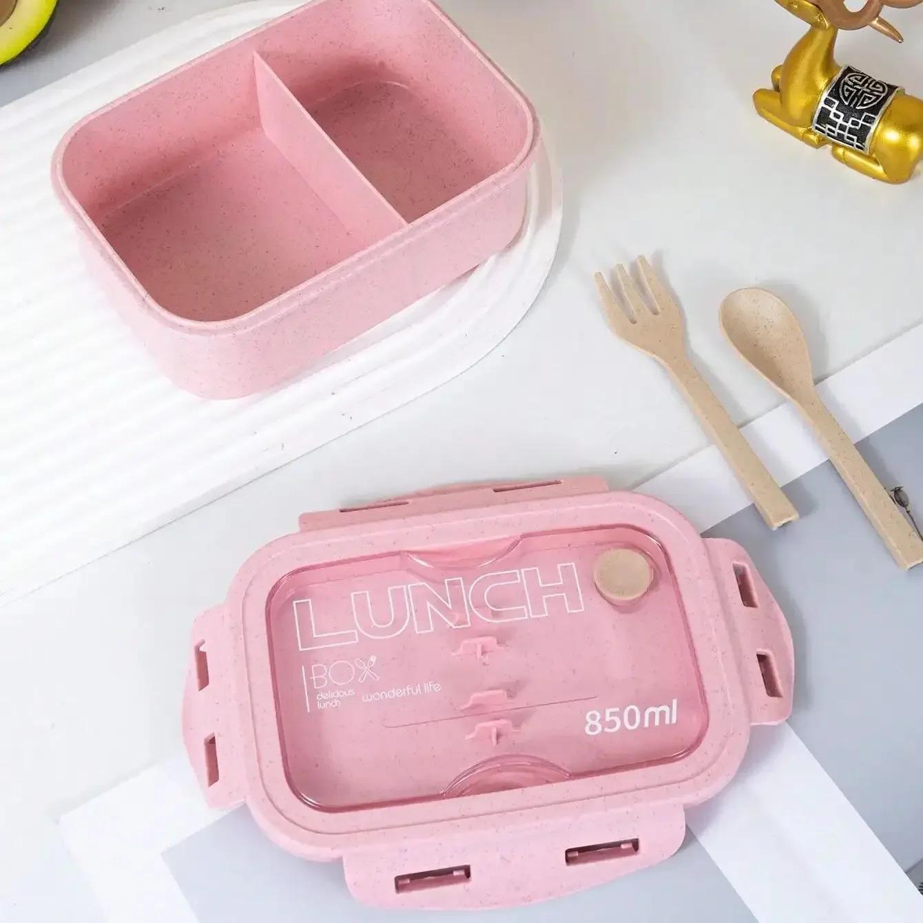 

1PC Solid Color Square Shaped Lunch Box with Tableware Sealed Microwave Oven Meal Box for Office Workers розовый