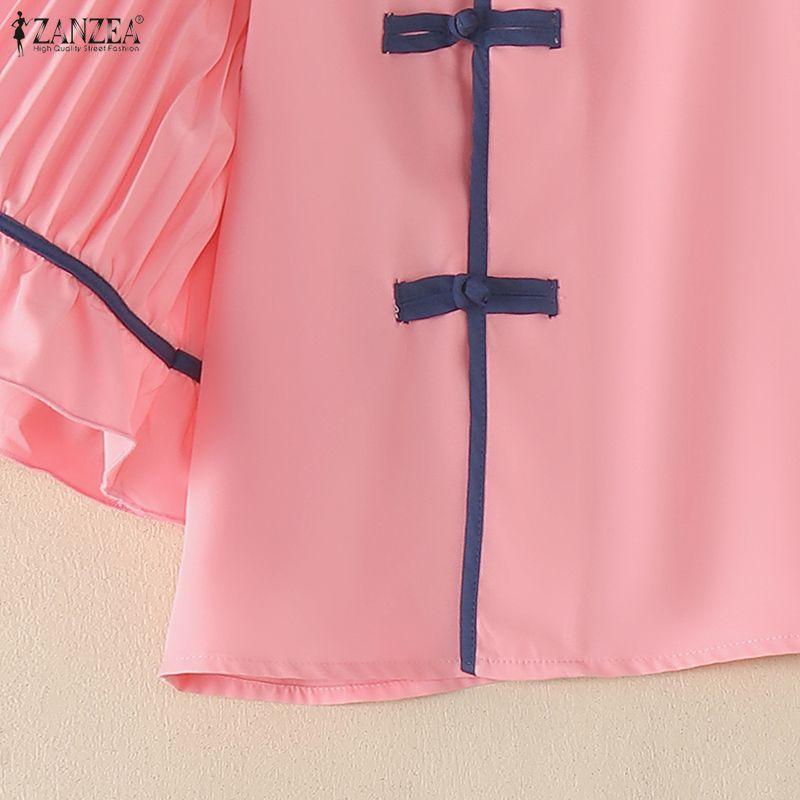 ZANZEA Women Casual Stand Collar Flare Half Sleeve Loose Blouse