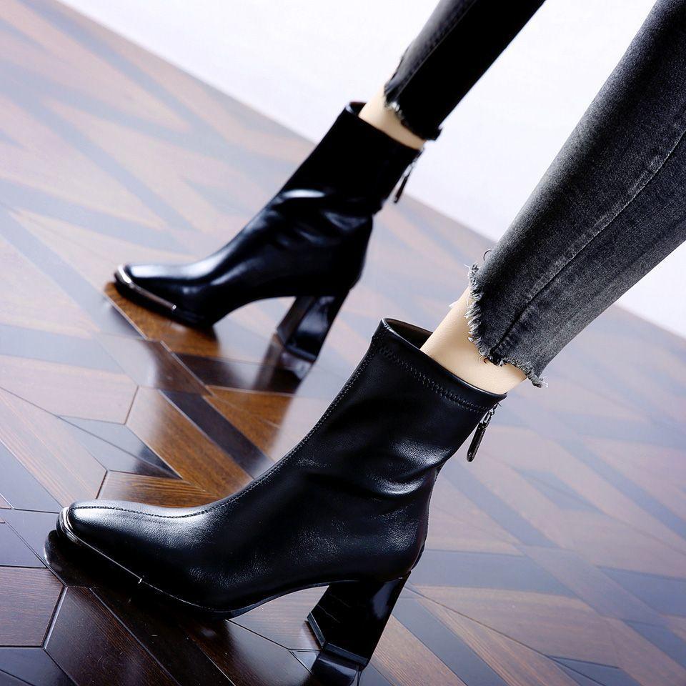 British style professional anti-collision square head high-heeled boots, new commuting versatile thick-heeled short boots for women in autumn and