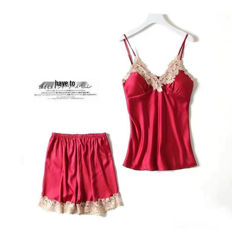Women's Silk Five-Piece Pajama Set: Spring/Autumn Nightdress & Robe with Chest Pad