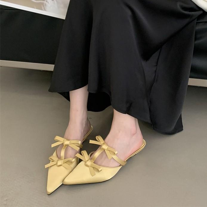 Spitze Hausschuhe dünne Absätze leere Hausschuhe Frühling 2025 neu Schleife Mode Pendler Damenschuhe Hausschuhe