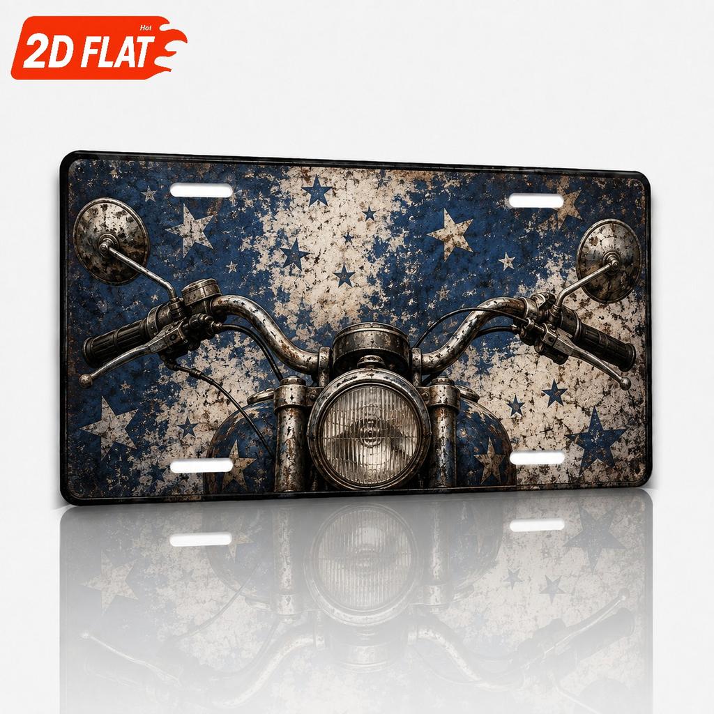 1pc, Starry Blue Headlight and Handlebar Closeup Decorative License Plate, Retro Industrial Style for Garage, Motorcycle Shop, Bar and Study Decor, Fa