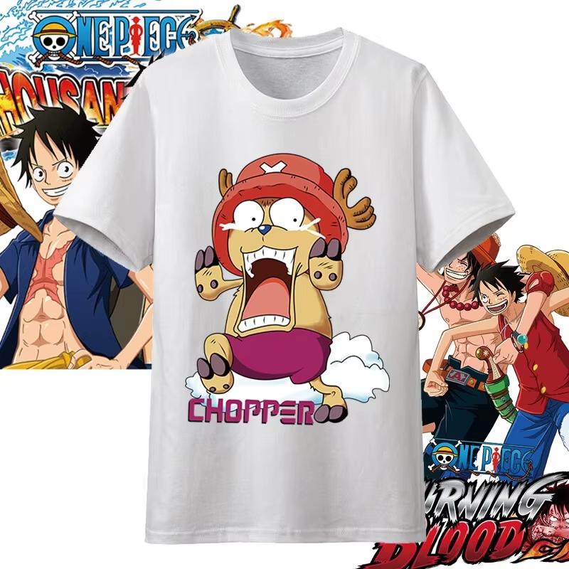 One Piece Anime Character Printing Oversized Cotton Tshirt Men and Women Comfortable Y2K Childrens Clothing Summer Tshirt