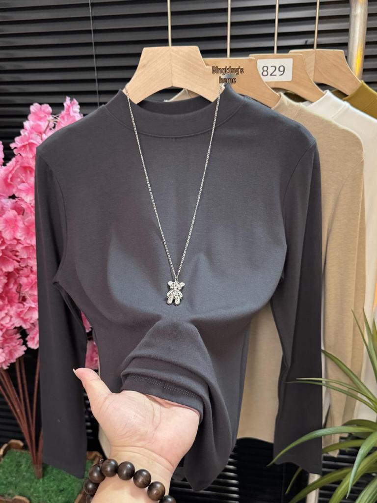 Versatile Stand-Up Collar Long Sleeve Women's T-Shirt - Elegant Autumn/Winter 2025 Base Layer