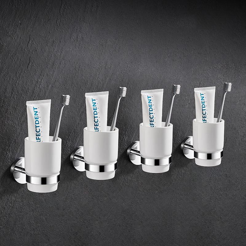 Toothbrush Cup Holder Bathroom Supplies Double Ceramic/Glass Cup Wall Mounted Toothbrush Holder Bathroom Accessories