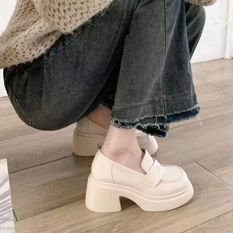 Elegant Women High Heel Platform Slip on Retro Casual Little Leather Shoes Summer Outdoor Wear City Walk Cosplay Mary Jane Shoes