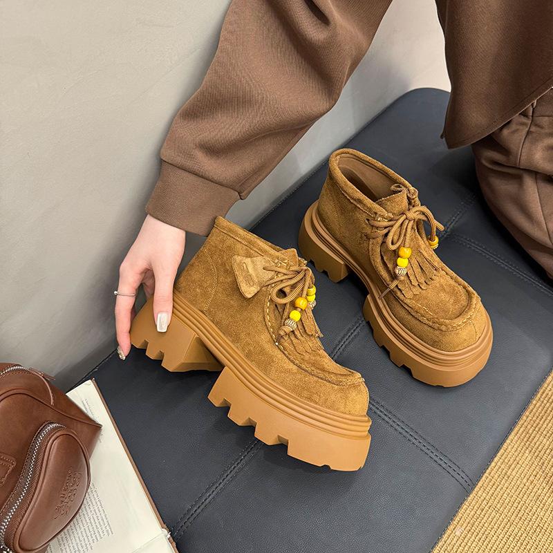 European soft leather big head muffin thick-soled Martin boots women's 2025 new retro matte leather small height-increasing short boots