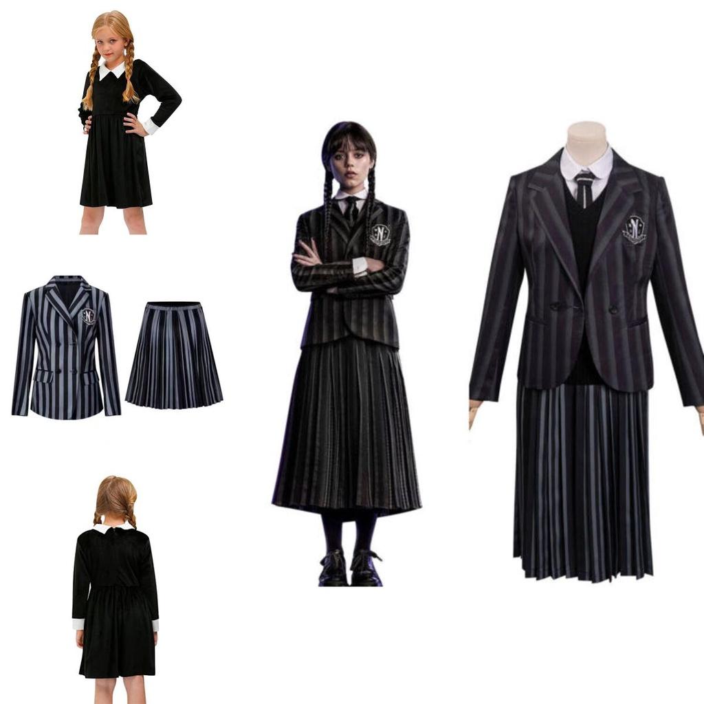 Wednesday Addams School Uniform Girls Kids Dress Cosplay Halloween Xmas Party