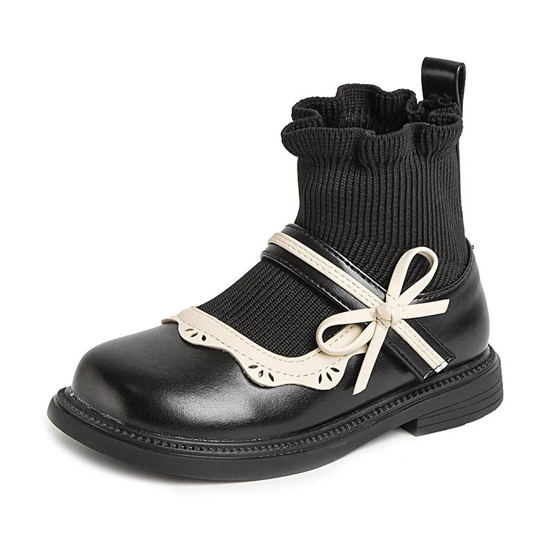 

Детская обувь, ботинки для девочек, милые носки принцессы с оборками, модные элегантные универсальные детские ботинки с бантом на липучке 26 чёрный