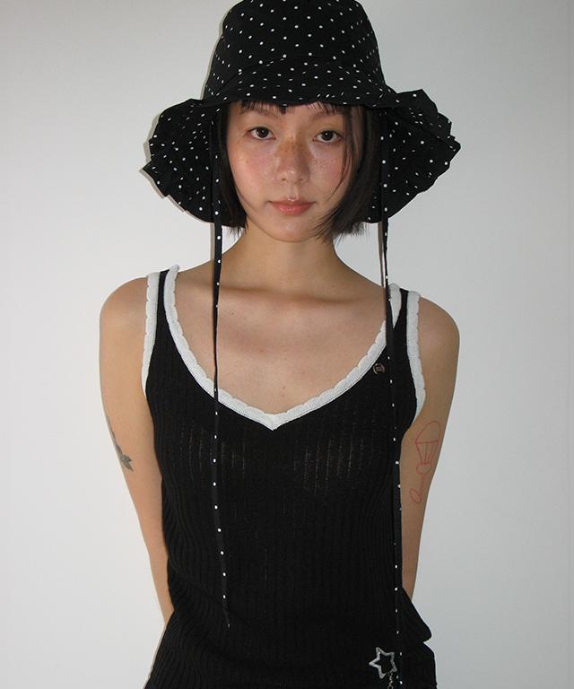 RONRON Dot Frill Bucket Hat Black