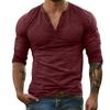 Men's Solid Color Long Sleeve Button Collar Long Sleeve T-Shirt Men's Casual Fashion Top