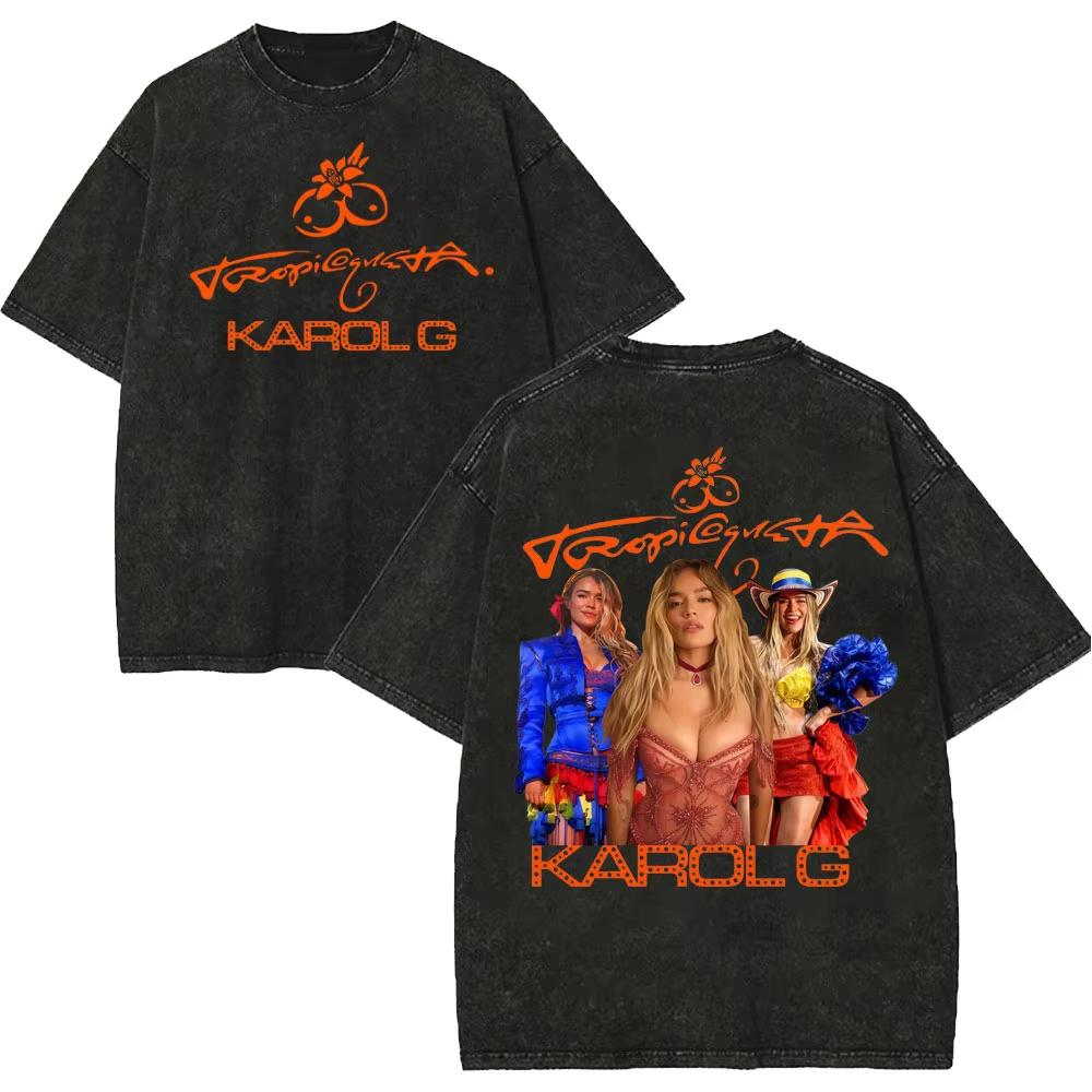 2026 Vintage Washed Karol G Tropicoqueta Tour 2026 T-shirts Men Women Fashion Pop Music T Shirt Summer Casual Loose Cotton T-shirt Short Sleeve Tee L