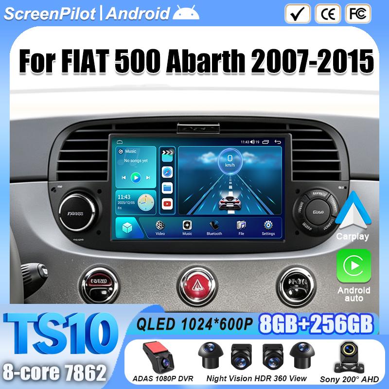 7 Inch Android 16 For FIAT 500 Abarth 2007-2015 Car Radio Stereo Head Unit Multimedia Video Player GPS Navigation 8 Core 5G RDS