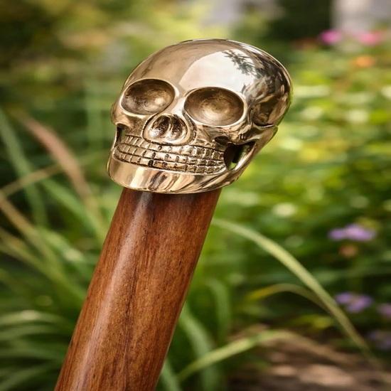 Brass Skull Handle Antique Black Wooden Walking Stick Designer Cane for Men Women Birthday Gift