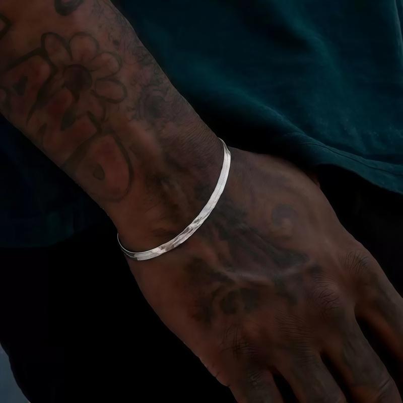 Silver Gold Color Stainless Steel Flat Chain Bracelet Simple Bracelet For Men Retro Jewelry Trendy Accessories Women Bracelet