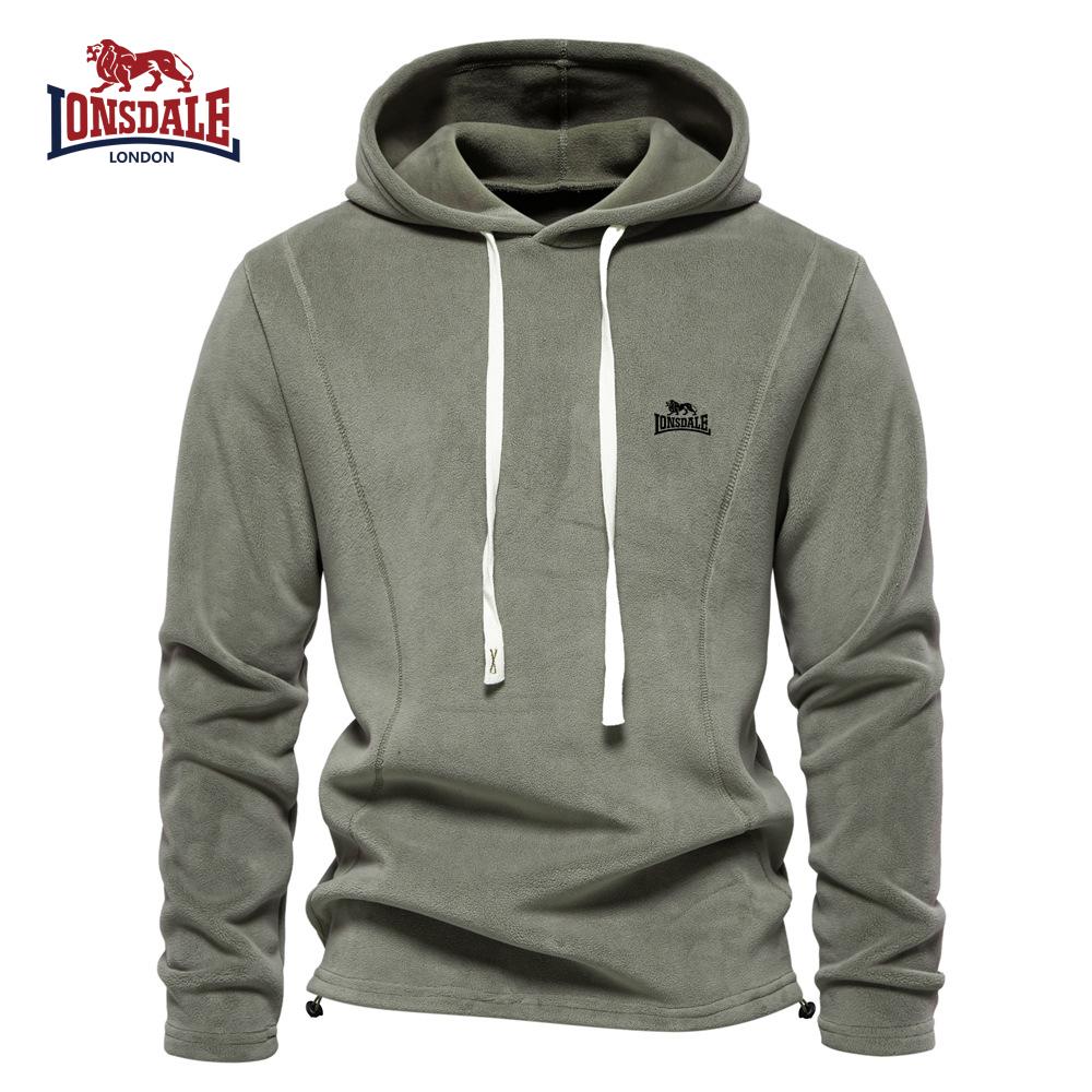 Lonsdale Embroidered Autumn and Winter New Men's Long Sleeved Hooded Sweatshirt Trend Versatile Fleece Warm Sweatshirt