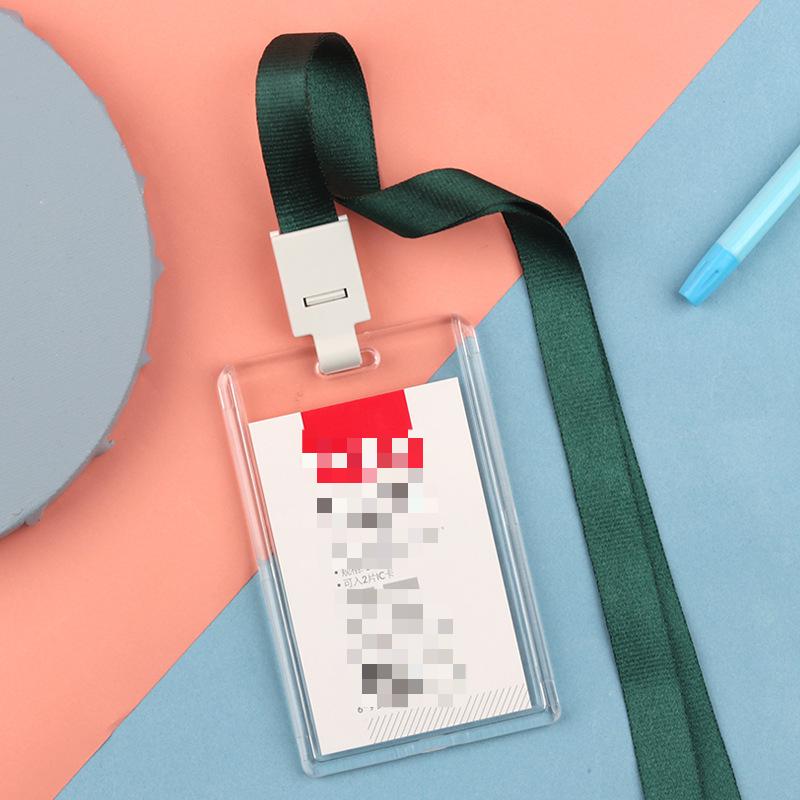 Fashion Acrylic Transparent Bus Cards Sleeve Employee Work Card Holder with Lanyard Work Card Cover Women Men Credit Card Holder