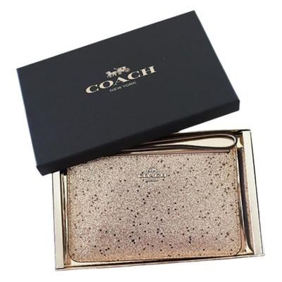 Boxed 18 Crosshatch Zipper Star Sequin Double Card Slot Leather Clutch Women Clutch Gold 38641-SVGD