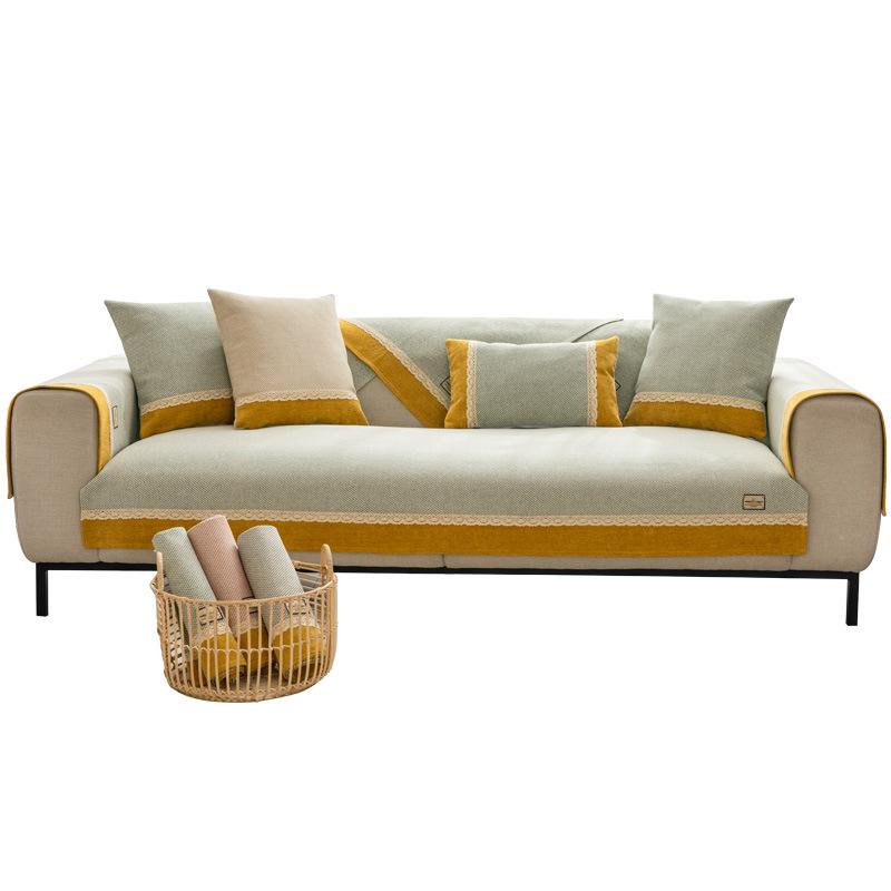 Bawełniano-lniana poduszka na sofę Cztery pory roku Uniwersalna Antypoślizgowa Prosta Nowoczesna Lniana poduszka na siedzenie Zielony pokrowiec na sofę Ręcznik