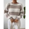 Women's Contrasting Striped Round Neck Pullover Knitted Sweater