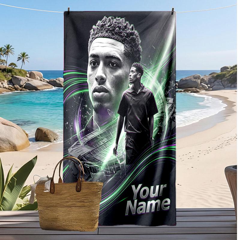 Jude Bellingham Personalisiertes Bedrucktes Strandtuch Fußball Logo Unterstützung Benutzerdefinierter Name Text Saugfähiges Handtuch Für Sport Reisen Besonderes Geschenk