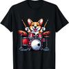 Cute Corgi Dog Playing Drums Drumset Graphic Funny Drummer T-Shirt