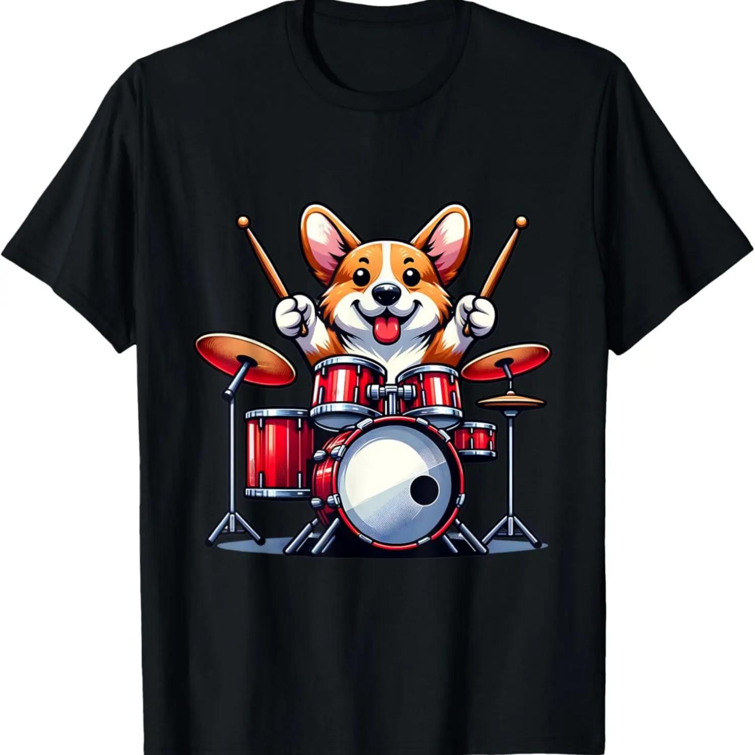 

Cute Corgi Dog Playing Drums Drumset Graphic Funny Drummer T-Shirt XXXXXL чёрный