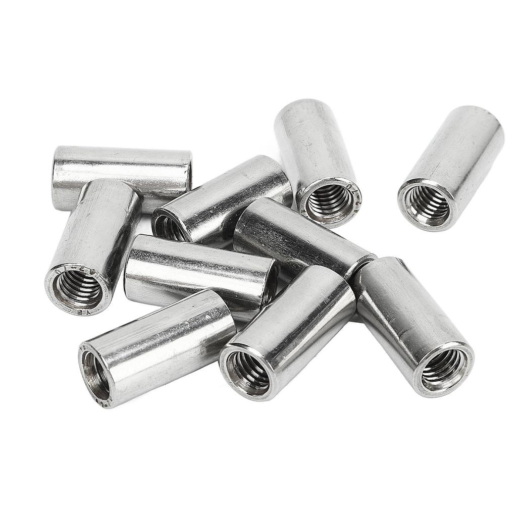 10 Pcs Round Connector Nut M8x1.25 Female Thread L25mm Rod Coupling Nuts Stainless Steel Threaded Sleeve Rod