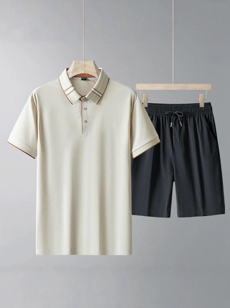 Men's Summer Ice Silk Seamless Polo Shirt - Short Sleeve Fashion Casual Sports Suit for Middle-aged and Elderly