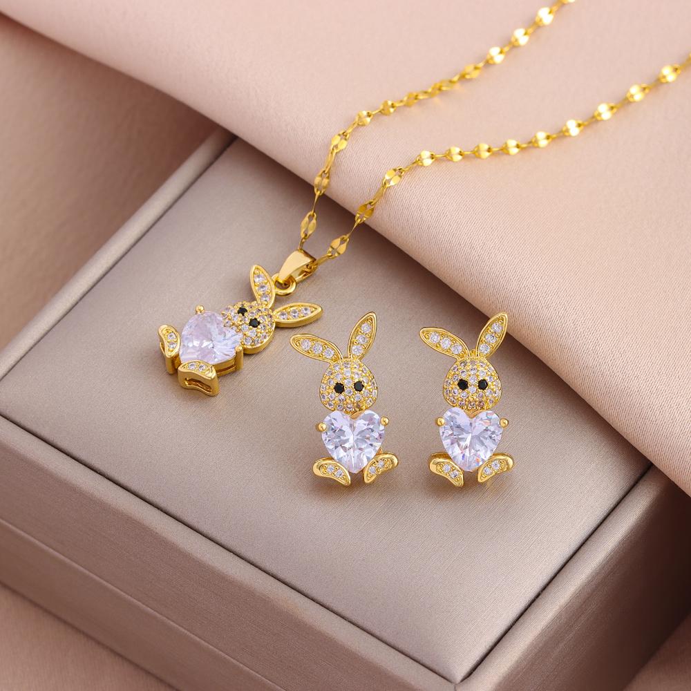 New Fashion Gold Plated Necklaces Earrings Sets For Women Female Trendy Party Jewelry Girls Daily Wear Neck Chain Earrings