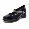 Round head one-word buckle small leather shoes women's 2025 British college style thick heel rhinestone Mary Jane shoes cowhide women's high heels
