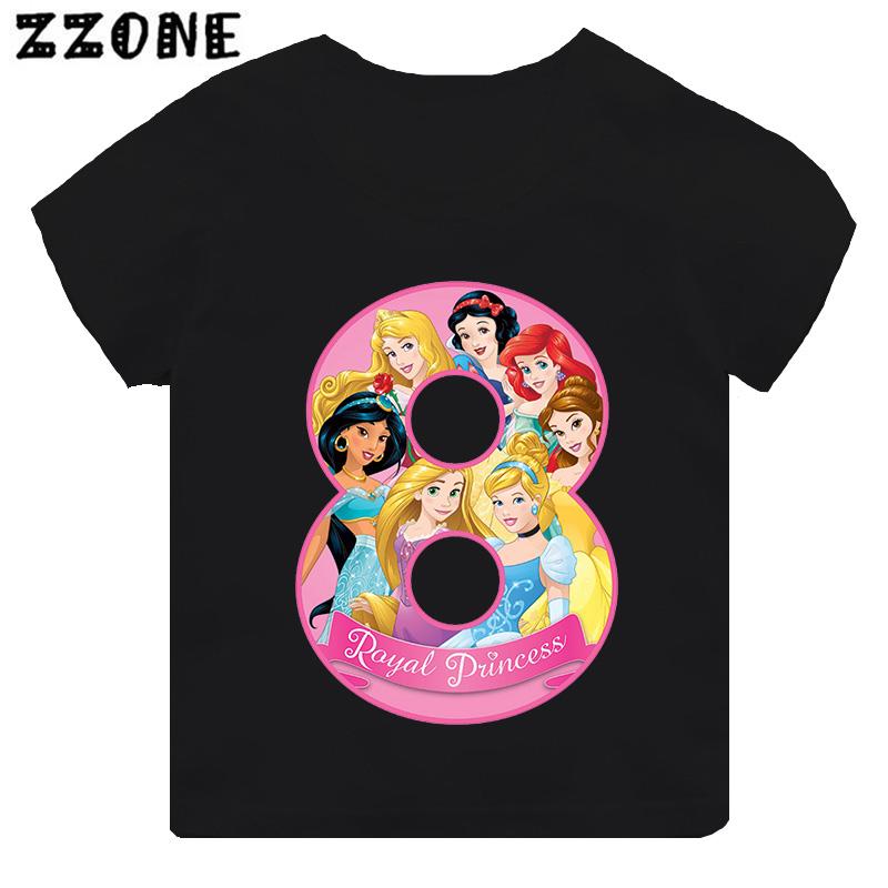 Different Princess Cinderella Number Print Girls Clothes 1 2 3 4 5 6 7 8 9 Years Birthday Kids Tshirt Baby Boys Children T-Shirt