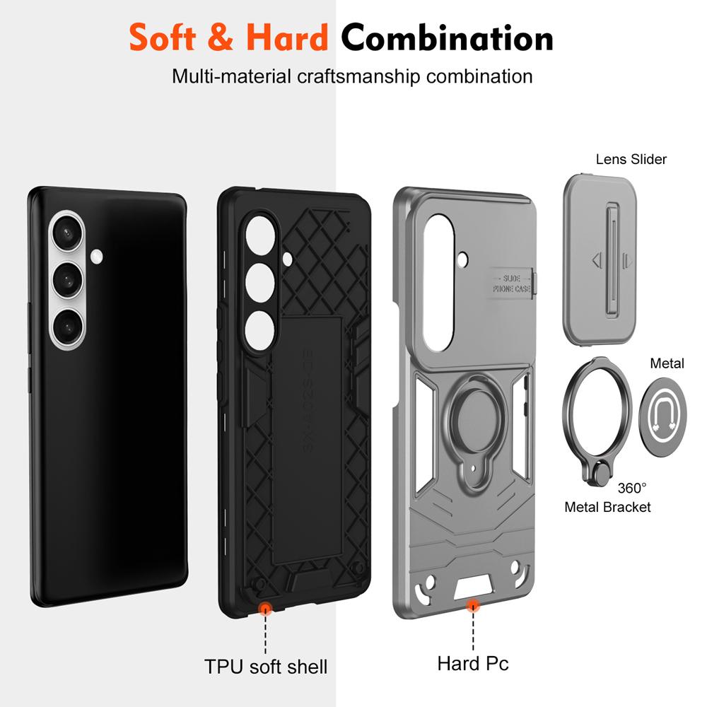 KEYSION Shockproof Armor Case for Samsung S25 FE 5G Camera Lens Protection Ring Stand Phone Back Cover for Galaxy S25 FE 5G