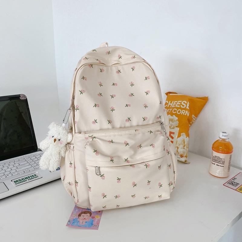 Schoolbag New Girl Flower Label Fresh and Sweet Fashion Backpack Campus Travel Lightweight Versatile Student Backpack