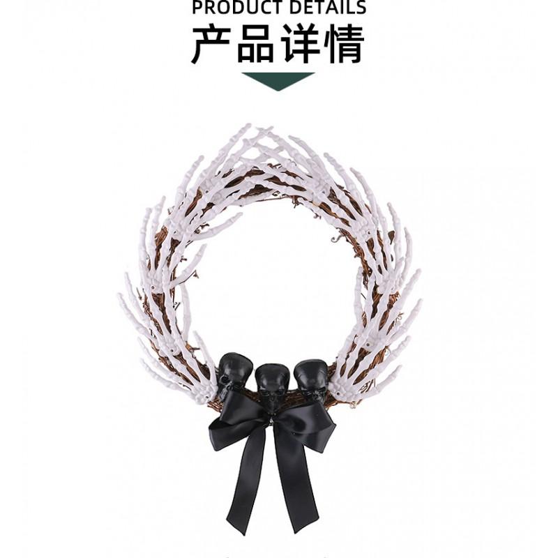 Halloween Skeleton Hand Door Wreath Black Bow Ghost Yard Party Decoration