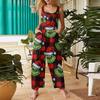 Women's Fashion Christmas  Print Casual Retro Sleeveless Button Jumpsuit