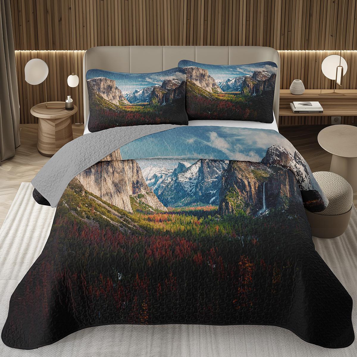 Couvre-lit Montagne Queen/Jumeaux, Ensemble Couvre-lit Paysage Naturel pour Garçons Filles Adultes Décor de Chambre, Literie Matelassée en Polyester Doux AU Double 180x210cm