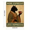 [1pc Sign] Coffee Tin Sign, More Espresso Less Depresso, Black Cat Design, Funny Cafe Sign, Coffee Shop Decor, Modern Wall Art